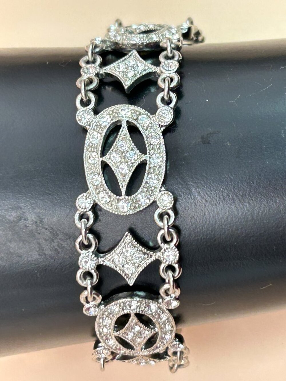 Gatsby Art Deco Revival Bracelet Geometric Link Rhinestone Bridal 7.25”